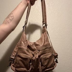 Brown/tan faux leather bag